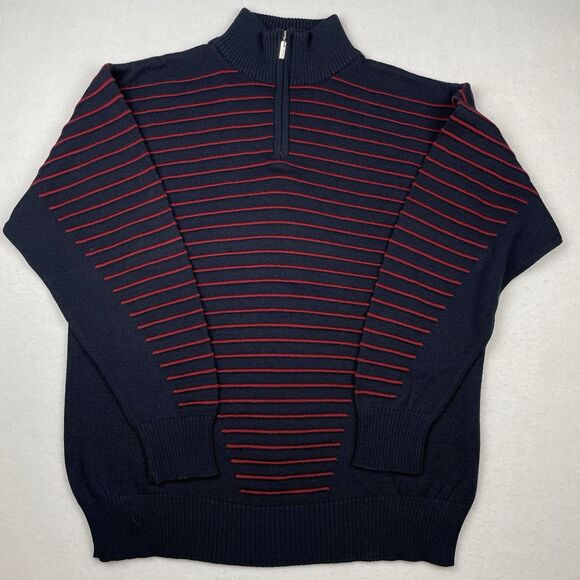 Cag Triko Men’s Wool Mock Neck Sweater Navy Red Striped Business Preppy-M - Picture 2 of 11